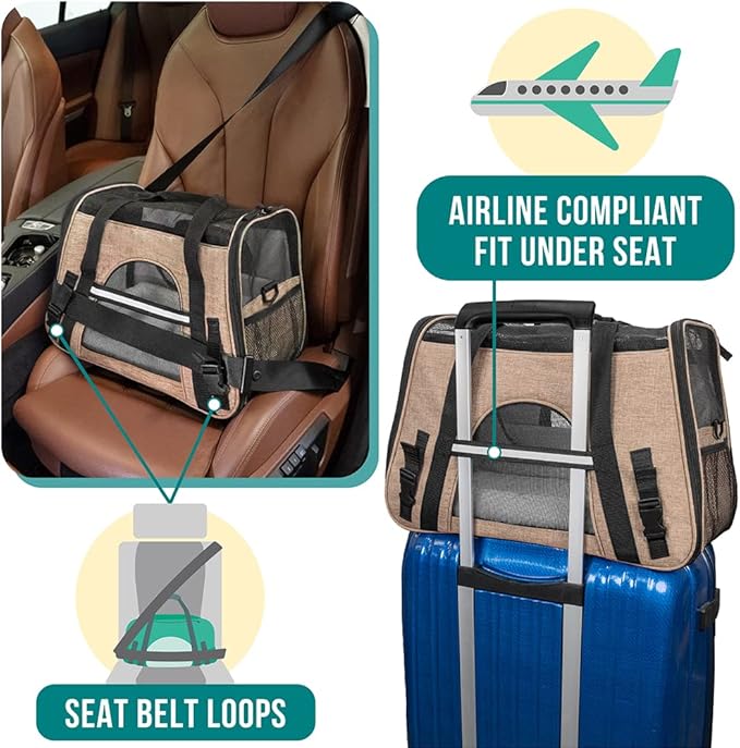 PetAmi Airline Approved Pet Carrier for Cat, Soft Sided Dog Carrier for Small Dog, Cat Travel Supply Accessories Indoor Cat, Ventilated Carrying Bag Medium Large Kitten Puppy, Small Heather Taupe