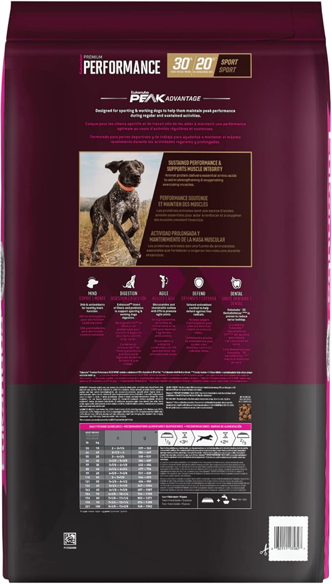 EUKANUBA Adult Premium Performance 30/20 Sport Dry Dog Food, 40 lb Bag