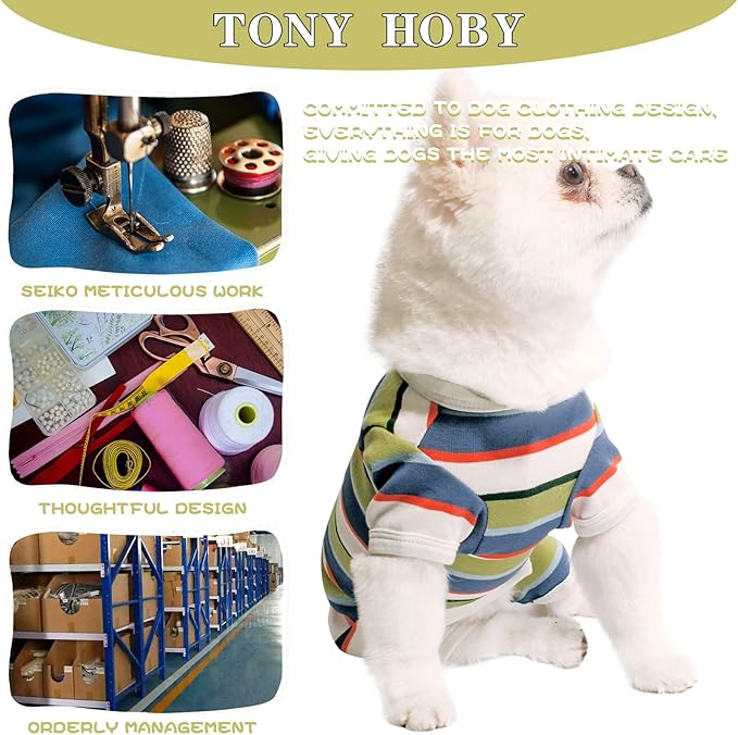 TONY HOBY Dog Pajamas, Dog Jumpsuit, Colorful Dogs Shirt, Dogs Surgery Recovery Suit for Small Medium Breeds (Blue&White, Boy, L)