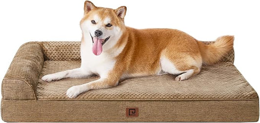 EHEYCIGA Memory Foam Dog Bed Large Sized Dogs, Waterproof Dog Bed Orthopedic with Washable Removable Cover, Non-Slip Pet Bed Couch, 36x27x6 Inches, Camel