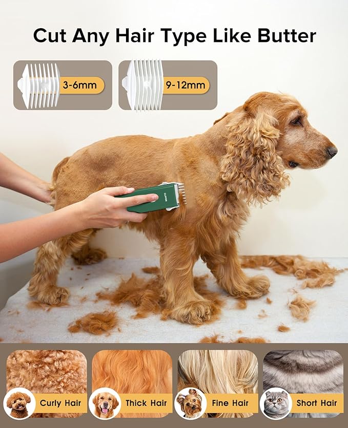 Upgrade Home Professional Dog Grooming Kit Clipper for Matted&Long Hair, Cordless Pet Shaver Low Noise USB Rechargeable for Cats, Small&Medium Dogs, Handy Pet Hair Grooming Trimmer, Green