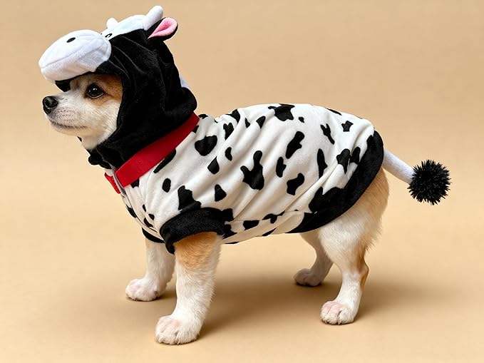 Pet Costume for Small Dogs Cats,Halloween Hoodies Winter Puppy Coat Outfits Funny Pajamas Clothes for Christmas Party,Cow S