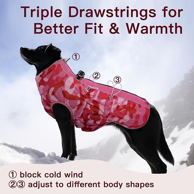 Dog Coat Winter Warm Dog Jackets for Medium Dogs Reflective Snowsuit with Harness Fleece Dogs Snow Jacket Vest Waterproof Pet Clothes for Cold Weather