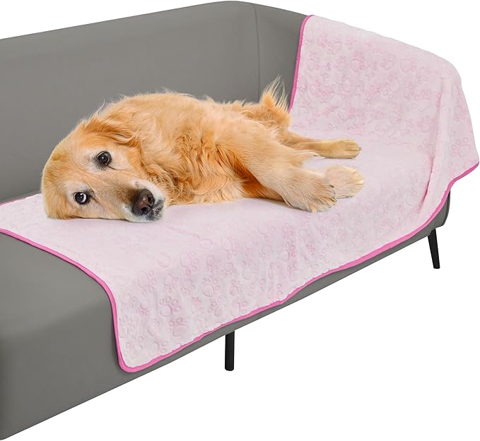 Stuffed Premium Soft Dog Couch Blanket, with Flannel Cute Paw Print, 30 * 70 inches, Cat Blanket Puppy Supplies Dog Products Stuff Essentials, Pink
