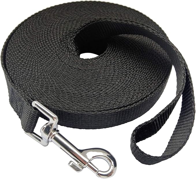 Nylon Training Dog Leash for Small Medium Large Dogs, 15ft 20ft 30ft 50ft Long Leash Dog/Puppy Lead for Obedience Recall Training, Camping (1" x 30ft, Black)