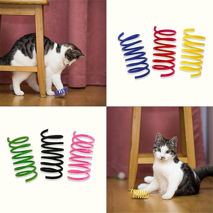 AGYM Colorful Plastic Spring Cat Toys, 24 Pack Spiral Springs for Indoor Cats to Swat, Bite, Hunt, Interactive Toys for Cats and Kittens