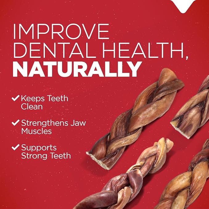 Natural Farm Braided Power Bully Sticks Dog Chews (12”, 5-Pack), 2-in-1 Power Chews: Premium Beef Cheek Wrapped in Beef Pizzle, Braided Together for a Very Long Lasting Chew, Great for Large Dogs