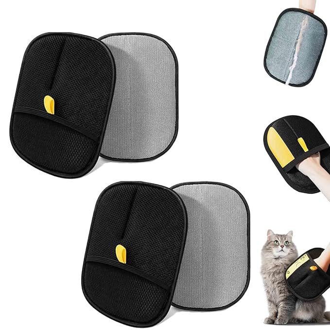 Electrostatic Pet Hair Removal Gloves, Static Removal Gloves for Pet Hair, Double-Sided Reusable Cat & Dog Electrostatic Gloves for Couch, Clothing, Carpet, Car Seat (Black, 2PCS)