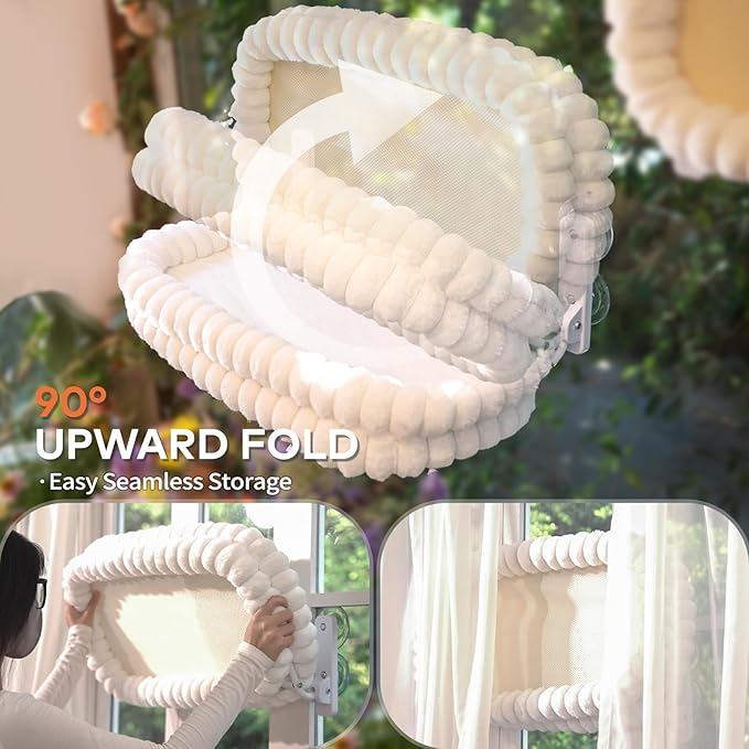 CHEERPALS Cat Window Perch for Indoor Cats Hammock for Window with Reversible Cushion, Foldable Cat Window Bed for Large Cats and Kittens(White,Medium)