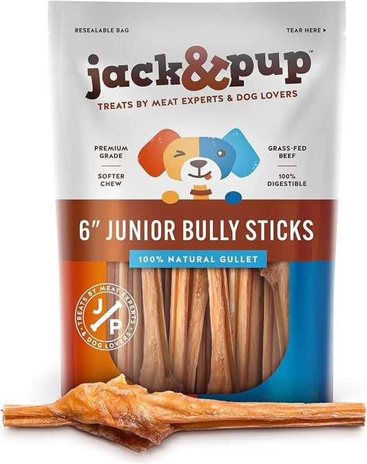 Jack&Pup 6 Inch Bladder Bully Sticks for Small Dogs (30 Pack) Single Ingredient Dog Treats, Puppy Chew Sticks