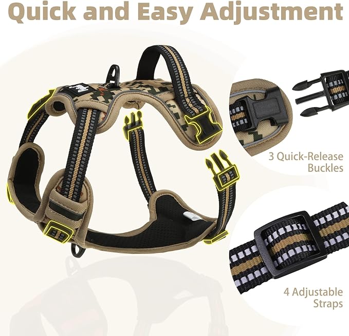 PUPTECK No Pull Tactical Dog Harness Small Sized, Adjustable Reflective Dog Harness with Handle Easy Control, Comfortable Soft Padded Pet Vest Harness for Small Dogs, Camouflage S