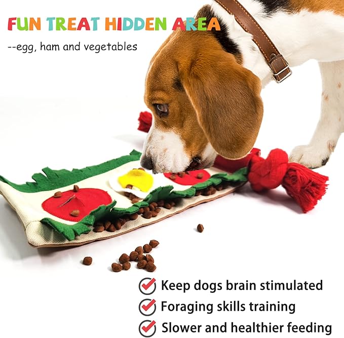 Dog Puzzle Snuffle Mat Toys, Squeaky Enrichment Rope Crinkle Treat Dispensing Tug Toy for Small Medium Large Dog, Boredom and Mental Stimulation Toy, Burrito