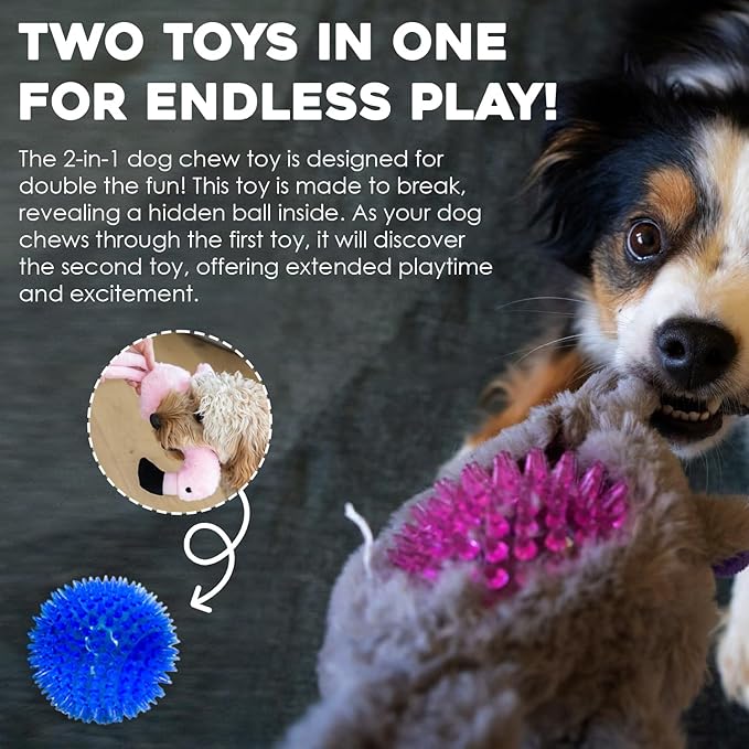 Flourish Pets 3 in 1 Multi-Layer Chew Toy for Active Dogs | Non-Toxic BPA Free Double Stitched Soft Fabric Exterior Dog Toys | Long-Lasting Dog Plush Toys - Small Yeti/Sloth 3.5"