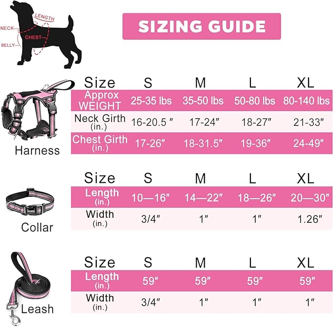 WINSEE Pet Harness Collar and Leash Set, All-in-one Reflective Dog Harness No Pull with Adjustable Buckles for Puppies, Small, Medium, Large, and Extra-Large Dogs (Small, Pink)