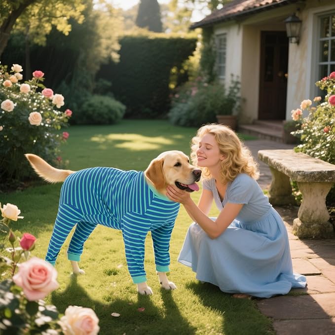 Yeapeeto Dog Onesie Surgery Recovery Suit for Large Medium Bodysuit Dogs Pajamas PJS Full Body for Shedding, Prevent Licking, Wound Protection, Cone Alternative… (Blue Green, 5XL)