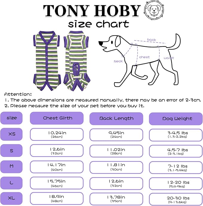 TONY HOBY Dog Pajamas, Knitted Dog Jumpsuit Shirt in Cold Weather, Dogs Surgical Recovery Suit for Small Medium Dogs (Purple&Green, Boy, L)