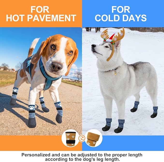 BEAUTYZOO Waterproof Dog Boots for Small Medium Large Size Dogs, Navy Blue XL