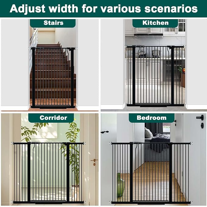 Fairy Baby 40.5" Extra Tall Baby Gate No Drill, 54.8"-60.2" Extra Wide Dog Pet Gate, Safety Child Toddler Gate, Metal Tension Auto Close No Climb Fence Barrier Pet Cat Gate for Stairs Doorway, Black