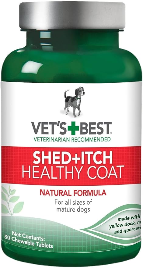 Vet's Best Healthy Coat Shed & Itch Relief Dog Supplements | Relieve Dogs Skin Irritation and Shedding Due to Seasonal Allergies or Dermatitis | 50 Chewable Tablets
