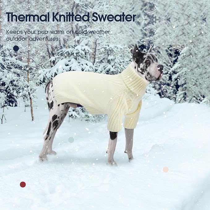 IECOii XXL Dog Sweater,Thermal Knit Big Dog Sweater with Sleeve,Pet Turtleneck Doggy Sweatshirt for Extra Large Dogs Boy Girl,Stretchy Large Dogs Cold Weather Outfit Pitbull Clothes,(White,XXL)