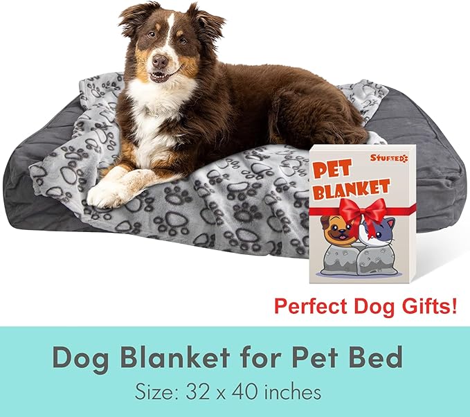 Stuffed® Premium Soft Dog Blanket Washable, 40"x32" Cat Blanket for Indoor Cats Large Medium Small Dog Puppy Essentials (Grey)