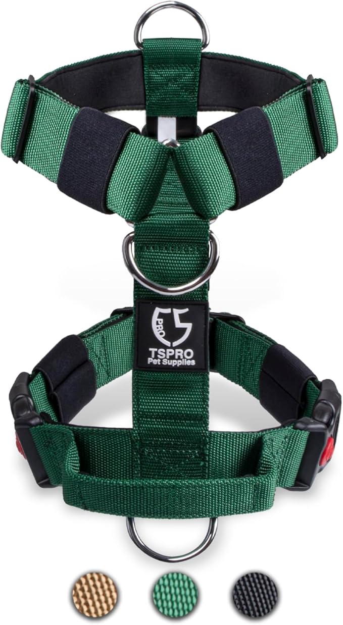 TSPRO Premium Heavy Duty Dog Harness, Adjustable Tactical Dog Harness for Large Dogs with Quick-Release Buckle and Comfortable Soft Handle for Outdoor Walking and Running (Green M)