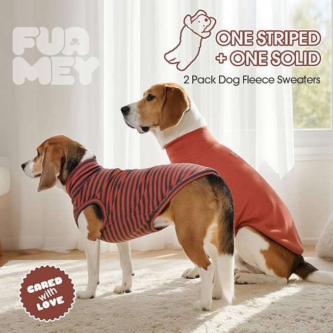 FUAMEY 2 Pack Dog Fleece Vest for Medium Dogs,Yorkshire Bichon Schnauzer Stretchy Dog Sweatshirts Warm Dogs Pullover Winter Pet Sweaters with Leash Hole Puppy Turtleneck Sleeveless Orange M