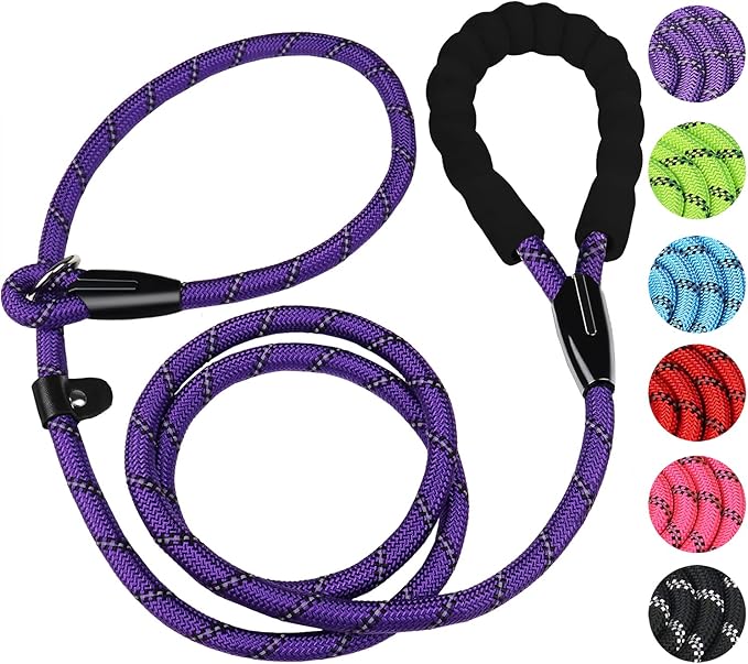 Dog Rope Leash, Strong Dog Leash, Premium Quality Training Dogs Leashes with Comfortable Padded Handle and Highly Reflective Threads for Small Medium and Large Dogs, (Purple)