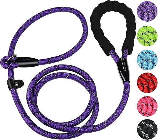 Dog Rope Leash, Strong Dog Leash, Premium Quality Training Dogs Leashes with Comfortable Padded Handle and Highly Reflective Threads for Small Medium and Large Dogs, (Purple)
