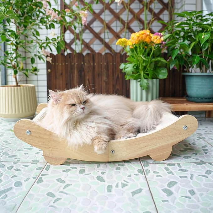 Sisal Cat Scratcher Bed – Solid Wood Cat Chair with Scratching Pad for Large Cats, Eco-Friendly Indoor Pet Furniture for Scratching and Lounging
