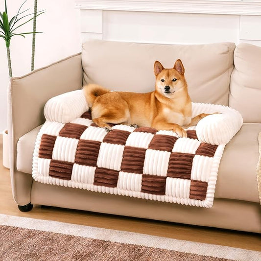 FUNNY FUZZY Pet Couch Covers for Sofa, Dog Couch Bed for Furniture Protector, Pet Bed Mat, Couch Cover for Dogs Washable with Non Slip, Medium, Brown