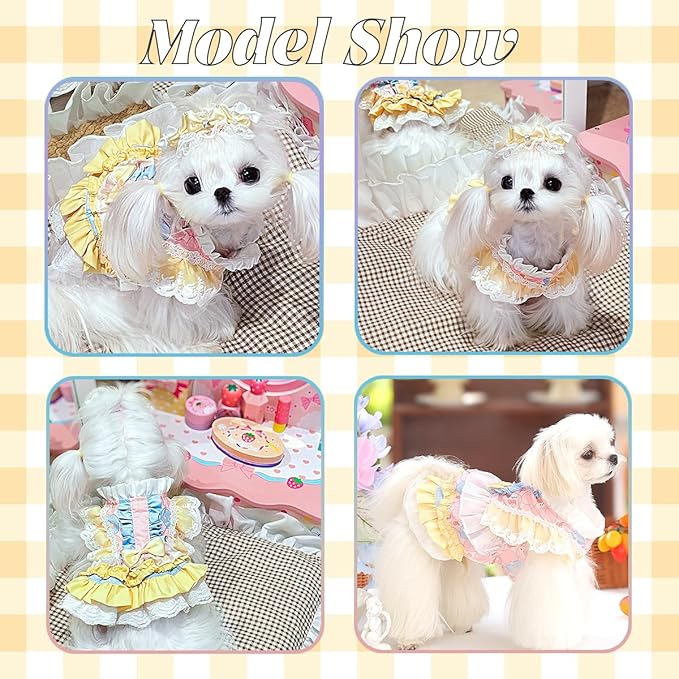 MengYu Puppy Dress Cat Lolita Dress (Pink&Yellow, L)