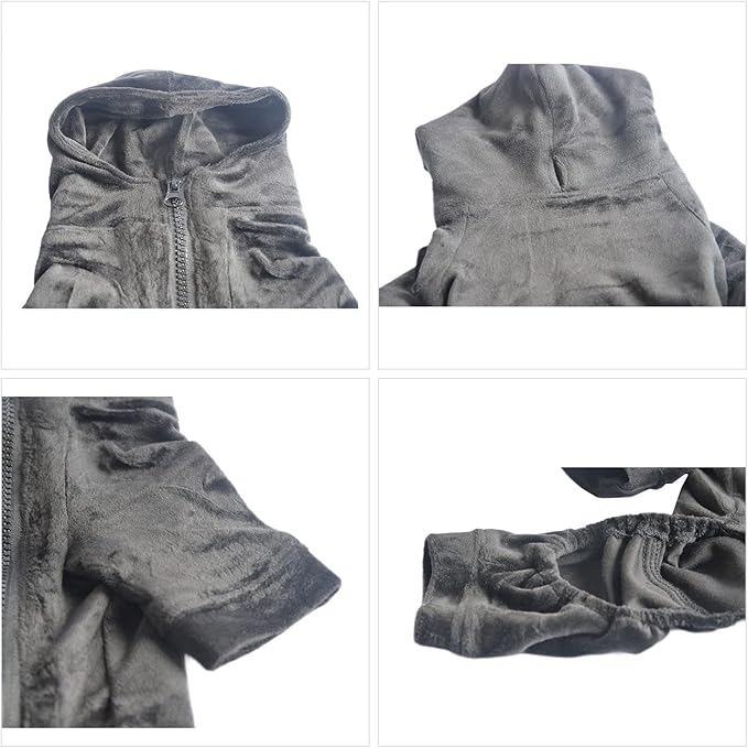 Dog Pajamas Pet Jumpsuits PJS for All Seasons, Velvet Dog Hoodies 4 Legs Four Feet Dog Onesies Stylish PJS Puppy Costume Cotton Liner Warm Pet Clothes for Small Medium Large Dogs Black S