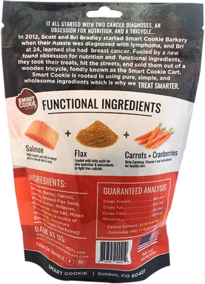 Smart Cookie All Natural Dog Treats - Healthy Skin & Coat Salmon Dog Treats - Ideal for Sensitive Stomachs or Itchy, Allergic, Dry Skin - Dehydrated, Crunchy, Human-Grade, Made in USA - 8oz, Pack of 3