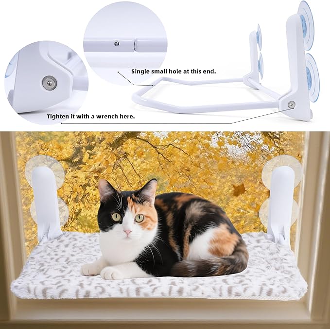 Cat Window Perch, Cordless Foldable Cat Hammock Bed with 4 Suction Cups, Embeded Machine Washable Bed for Indoor Cats, Strong Metal Frame Holds 40lbs (Leopard Print, Two Pieces)