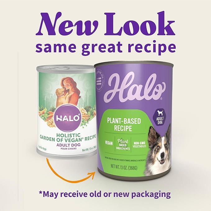 Halo Holistic Vegan Wet Dog Food, Plant-Based Recipe, Canned Dog Food, Complete Digestive Health, Adult Dogs, 13 Oz Can (Pack of 12)