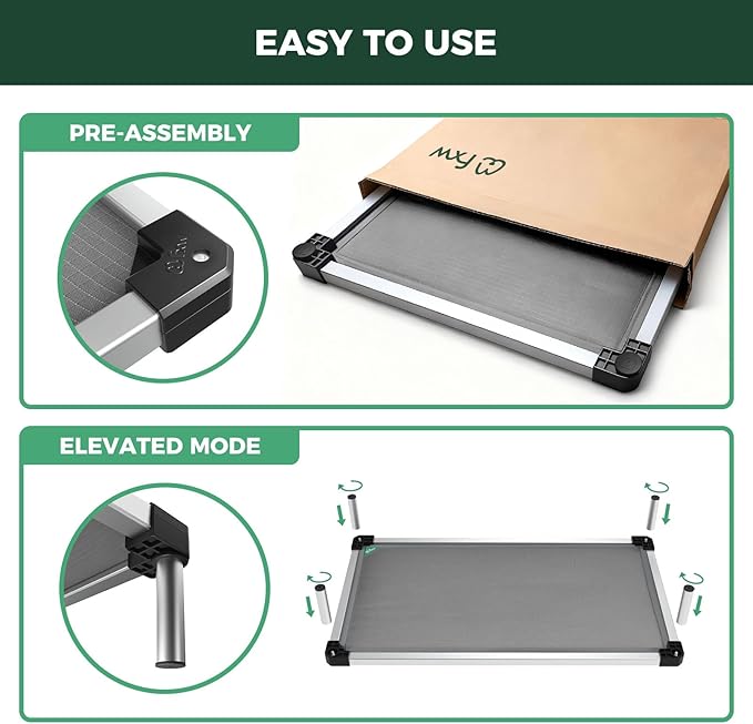 FXW TitanNest Chew-Proof Elevated Dog Bed, Raised Cot for Indoor/Outdoor/Camping Use, Durable & Washable Padded Pet Bed for Large Dogs, 50.0" L x 31.0" W x 7.3" H, Gray