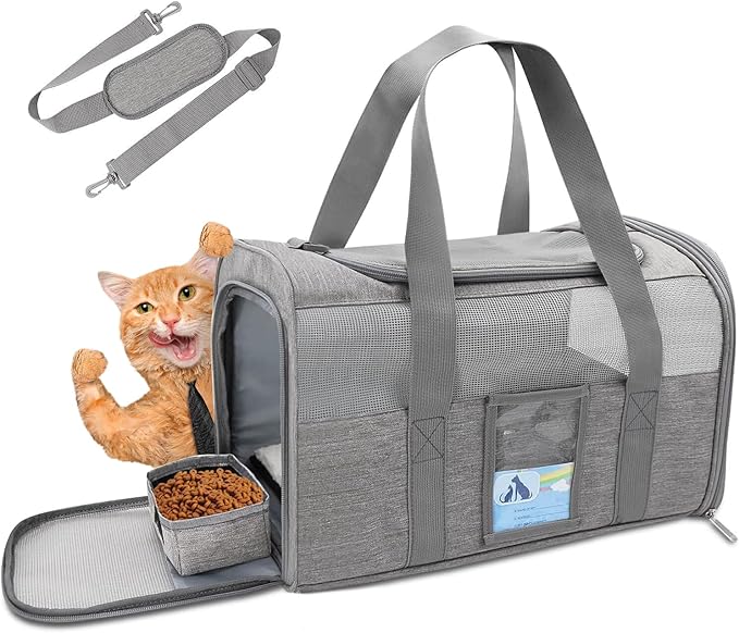 Refrze Cat Carrier for Large Cats 20 lbs, Medium Cat Under 25 lbs, Dog Carriers for Small Dogs, Soft Travel Pet Carrier for 2 Cats Small Dogs, Grey