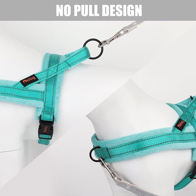 Didog Soft Flannel Padded Dog Vest Harness,Escape Proof/Quick Fit Reflective Dog Strap Harness, Easy for Training Walking(XS:Chest 15-18", Teal)