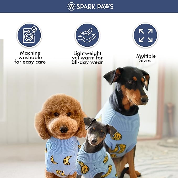 Spark Paws Knit Dog Sweater – Ultra Soft Warm Winter Dog Sweater for Small, Medium & Large Dogs – Stretch Fit Pet Sweater for French Bulldog, Pitbull, Girl & Boy Dogs Jacket, (Banana,S)