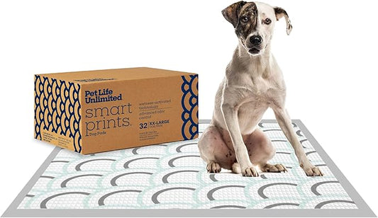 Pet Life Unlimited Smart Prints Extra Extra Large Puppy Pads – 30" x 36", 32 Count (XXL) | Stylish Dog Training Pads with Odor Controlling Wetness-Activated Magnolia Blossom Scent | USA Made