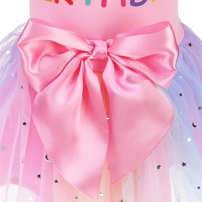 PUPTECK Print Dog Dress Pet Apparel for Birthday with Cute Bowtie Puppy Clothes Outfit, L