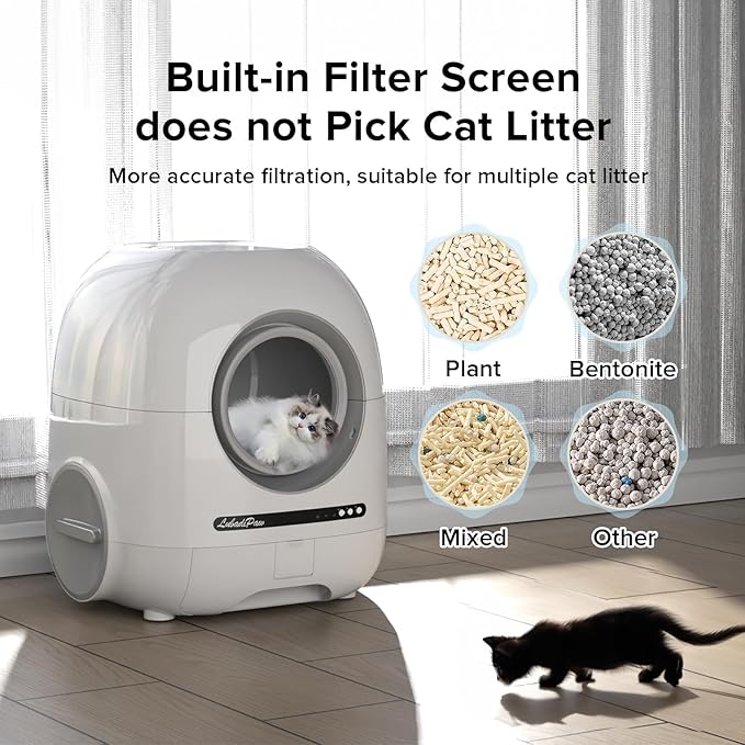 Self Cleaning Cat Litter Box, Smart Automatic Cat Litter Box with Double Odor Removal, 90L Large Capacity/APP Control/Anti-Pinch for Multiple Cats