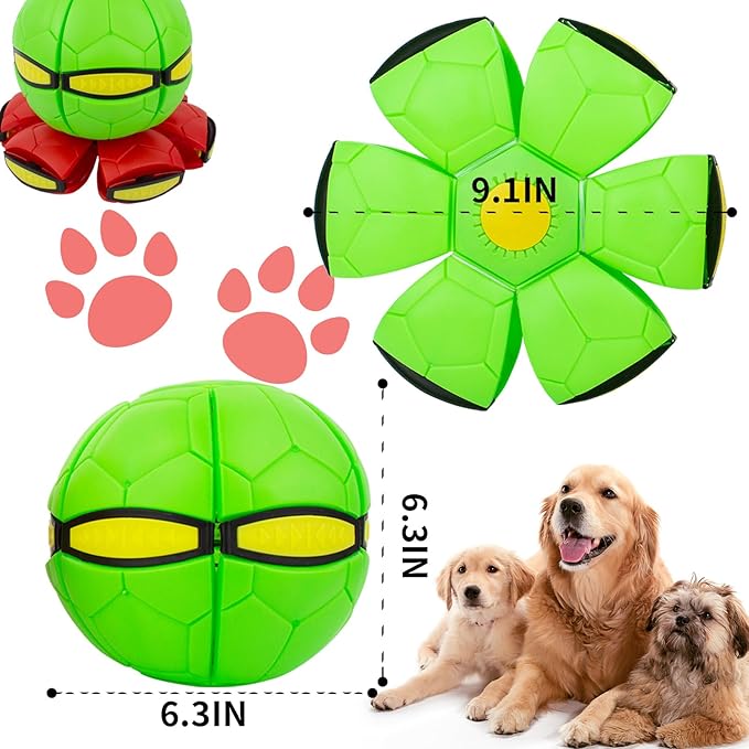 Dog Flying Disc, 2 Pack Pet Toy Flying Saucer Ball for Dog, Interactive Dog Disc Saucer Ball Toys for Medium Large Dogs, Doggy Disc Ball 3 Light Teeth Red+Green