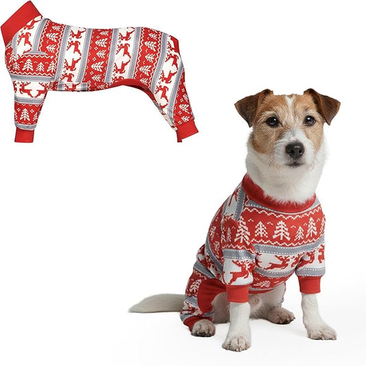 Spark Paws Dog Christmas Pajama, Dog Recovery Suit Male, Onesie, Ultra-Soft and 4-Way Stretch, for Small Medium and Large Breeds - Winter Wonderland - L