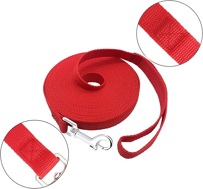 PETGOGO 15ft 20ft 30ft 40ft 50ft Long Dog/Puppy Lead Obedience Recall Training Dog Leashes for Small Medium Dogs Camping, Training, Play, or Backyard (15 FT, Red)