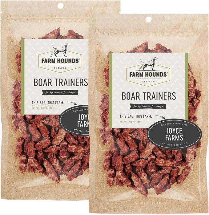 Farm Hounds - Boar Trainers - Premium Natural Jerky for Dogs - from 100% Humanely Raised Boar - Easy-Break - Great for Training & Treats - No Added Fillers - Made in USA - 4.5 oz - 2 Pack