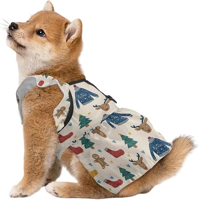 Reindeer Christmas Dog Dresses for Small Dogs Girl Fancy Small Pet Dress Puppy Dresses for Girl Dogs with Leash Ring for Travels Cozy L Size