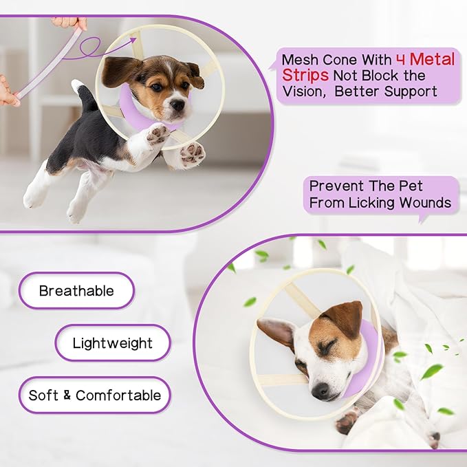 Soft Dog Cone Collar to Stop Licking-Adjustable Comfortable Mesh Recovery Collar After Surgery for Small Miniature Dogs, Alternative to Plastic Elizabethan Collar for Neuter Incision Care (Purple,M)