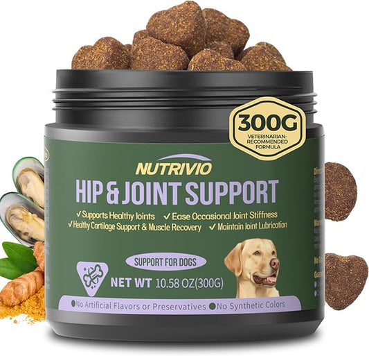 Hip and Joint Supplement for Dogs Chews with Glucosamine Chondroitin for Dog, Turmeric, Omega-3 and Collagen Chews for Dogs – Joint Pain Relief – Large & Small Breed - 300g